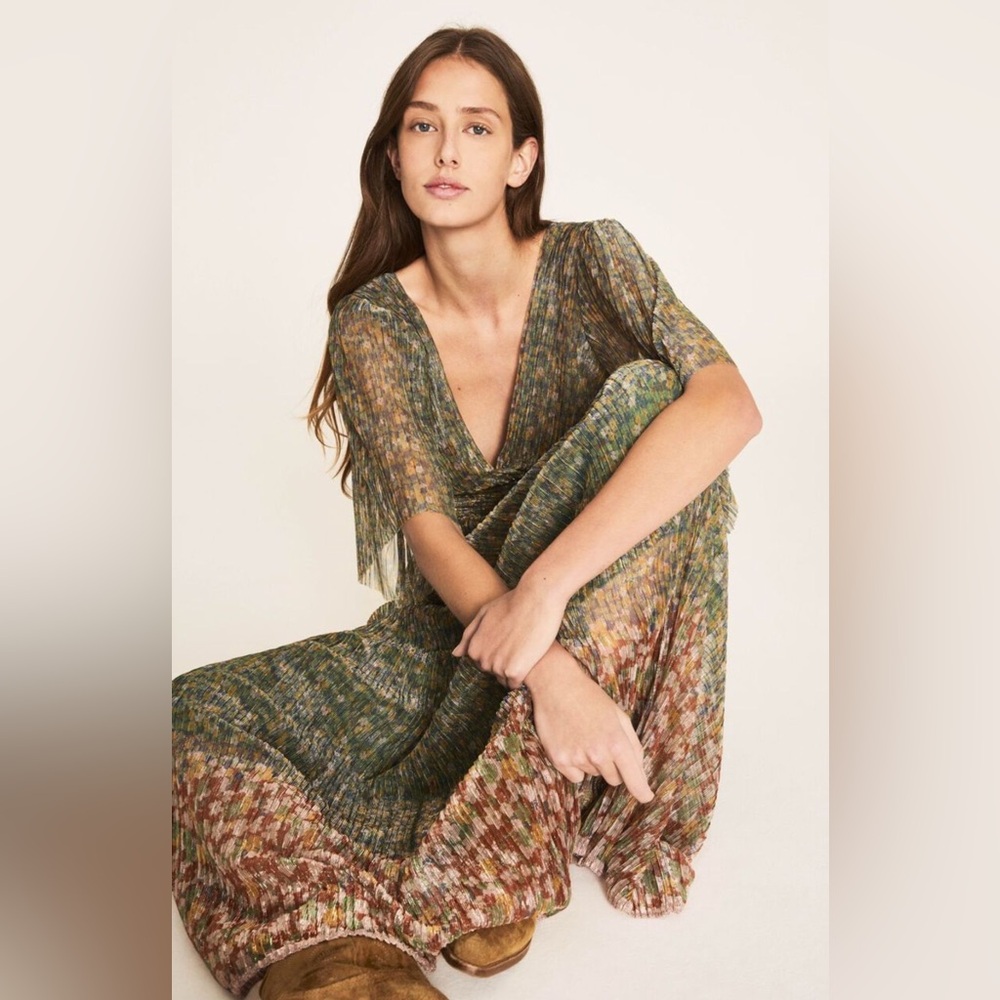 BA&SH PERLA GREEN GLITTER DRESS - Picture 3 of 8